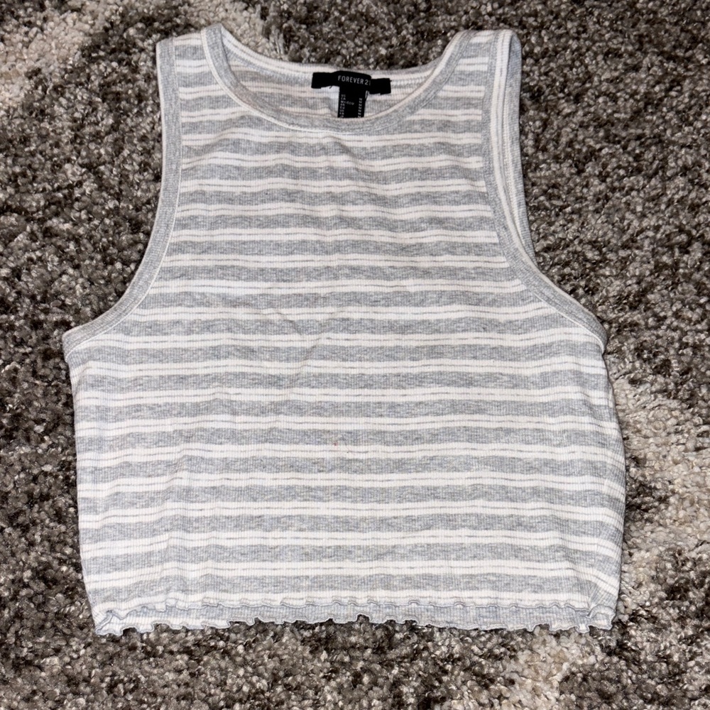 Forever 21 White and Gray Striped Tank Top